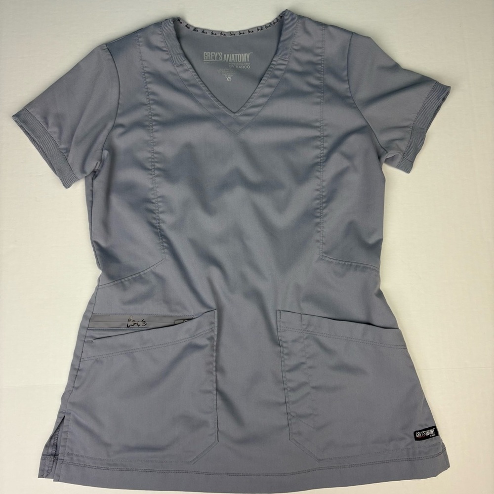 Grey’s Anatomy Women's XS Scrub Top Solid Gray Medical Nursing Polyester Rayon